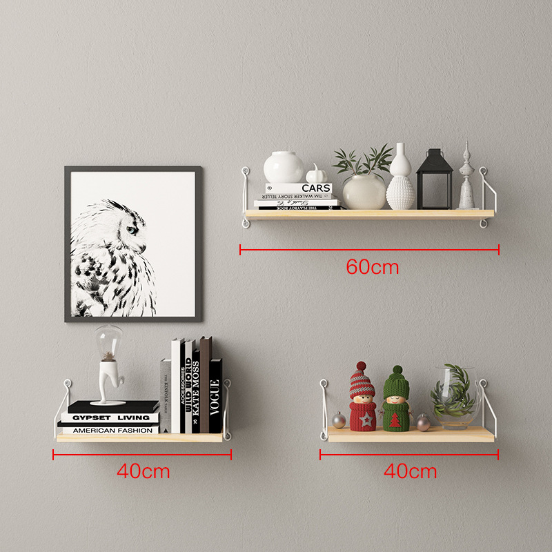 Picture of No-Drill Solid Wood Wall-Mounted Shelf, Straight Partition, Wall-Mounted Bookshelf, Bedroom Decorative Wall Storage