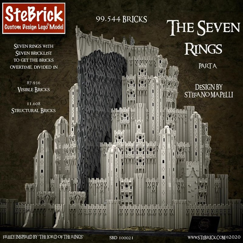 Picture of MOC-64235 building blocks compatible with Lego Lord of the Rings assembled capital scene building Baicheng Minas Tiris