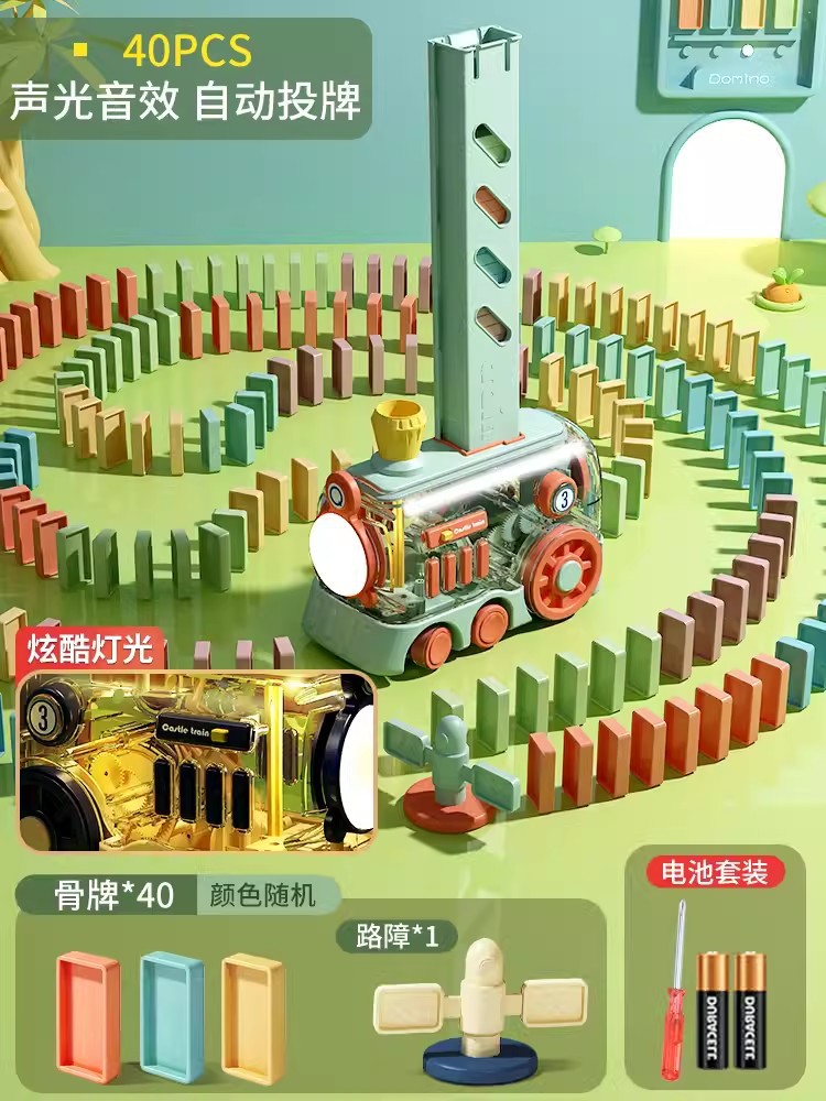 Picture of Dominoes building blocks children's educational toys online red automatic card placement small train card 3 to 6 years old primary school students