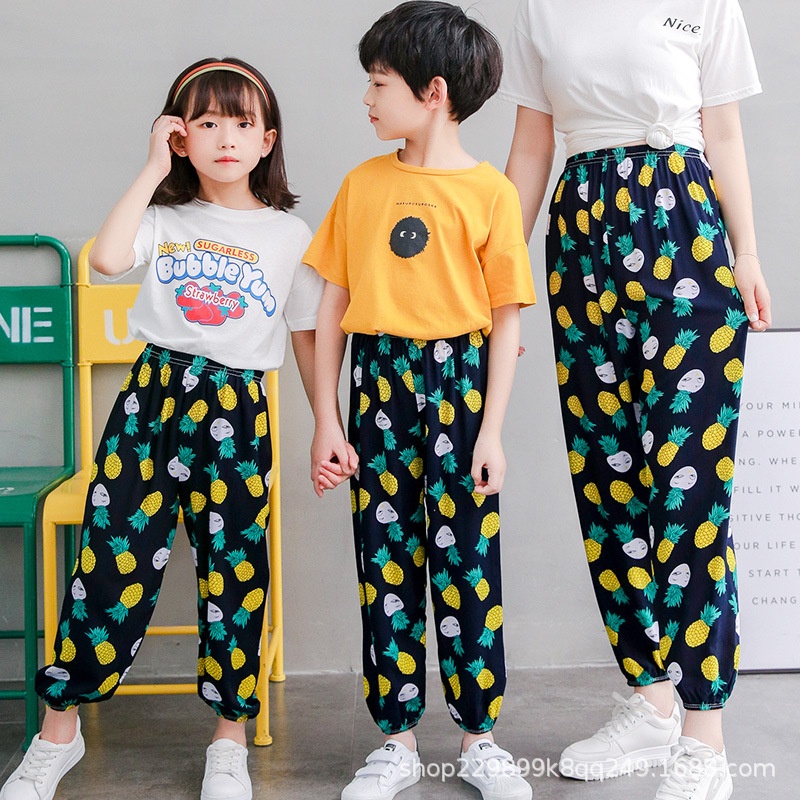 Picture of Parent-Child Bloomers Boys' Beach Pants Girls' Thin Anti-mosquito Pants Comfortable Ice Silk Large Children's Cotton Silk Trousers