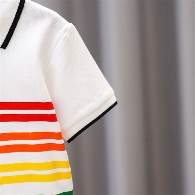 Picture of Rainbow Strip Paul Shirt White Simple Fashion Comfortable All-match Summer