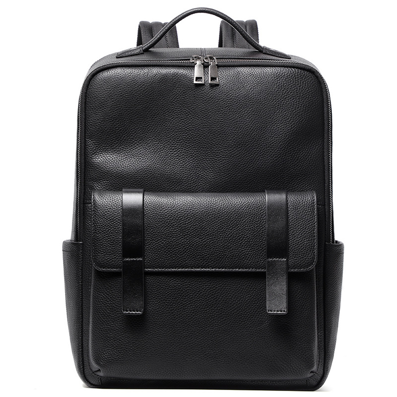 Picture of 15.6-inch computer backpack large capacity backpack men's leather backpack first layer cowhide student schoolbag travel bag
