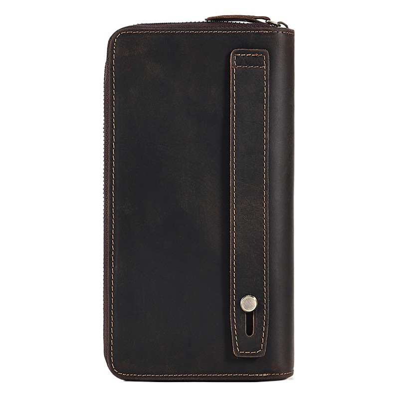 Cross-Border New Men's Clutch Crazy Horse Leather Retro Long Clutch Bag Men's Genuine Leather Business Zipper Wallet Wallet