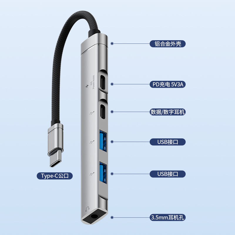 Picture of Multi-function usb extender Type-c docking station external 3.0USB-C USB flash drive digital headset 3.5mm headset