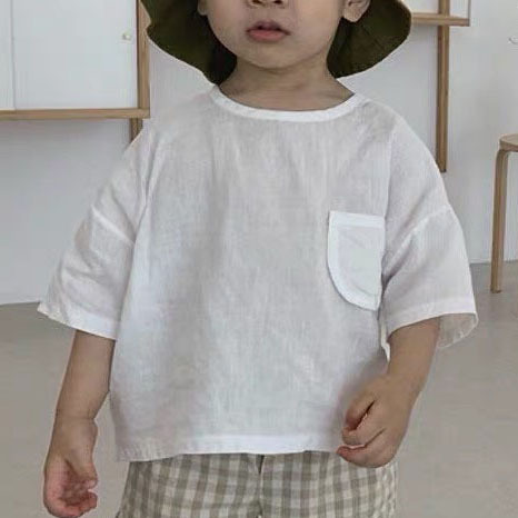 Children's Summer Wear Korean Style Children's Wear New Top Fashionable Casual Solid Color T-shirt Loose Short-sleeved Top for Boys and Girls 2