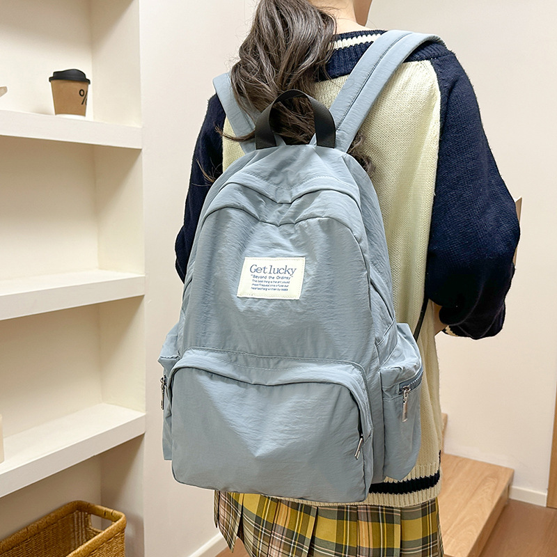 Japanese Style Solid Color Fashionable Nylon Backpack Women's Schoolbag Women's Korean Style Senior high school Lightweight Backpack Women's College Student Backpack