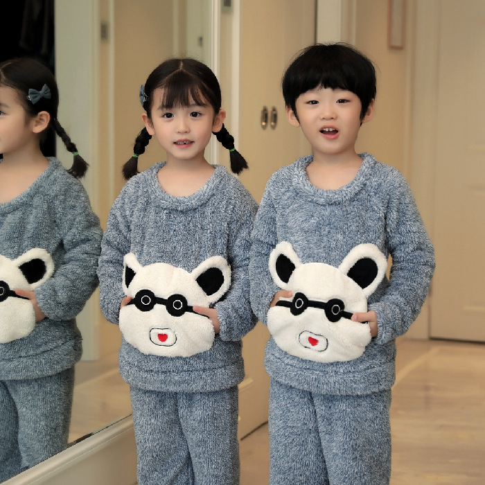 Picture of Children's Pajamas Winter Flannel Cute Boys' and Girls' Thickened Coral Fleece Plush Home Clothes