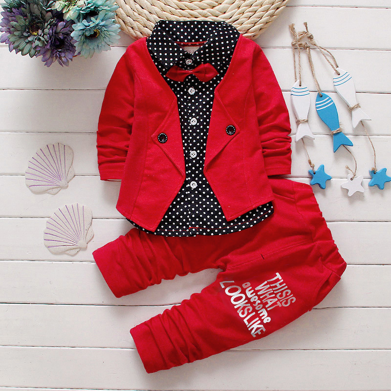 Picture of AliExpress spring and autumn fake three-piece casual Children suit 0-4 years old cartoon printed suit collar fashion