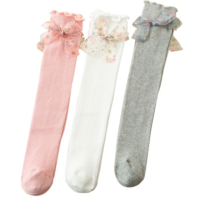 Girls' mid-calf socks Korean style children's calf socks little girl bow lace socks Western style baby long socks