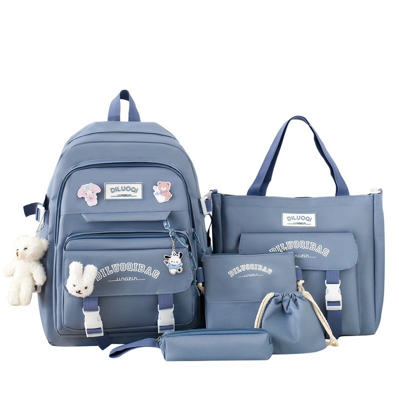 Picture of Cross-Border Hot-Selling Schoolbag Five-Piece Set Korean Version Junior High School Large-Capacity Student Backpack Small Fresh and Simple Backpack
