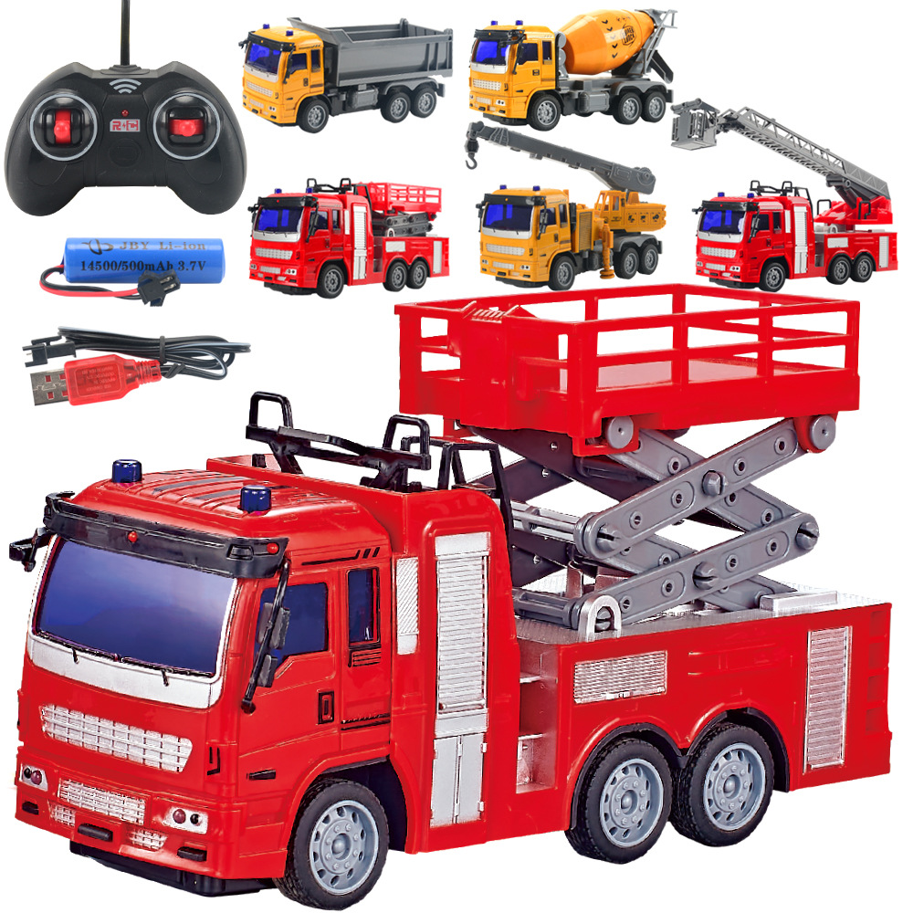 Picture of Cross-border children's four-way wireless remote control fire truck toy set Boy water spray ladder car 1:30 electric model