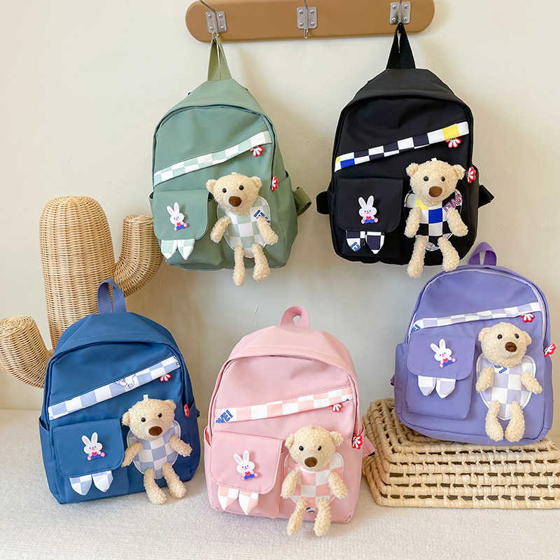 New Children's Bag 2024 Fashion Backpack Kindergarten Cute Baby Western Style Sweet Bag Bear Cartoon Bag