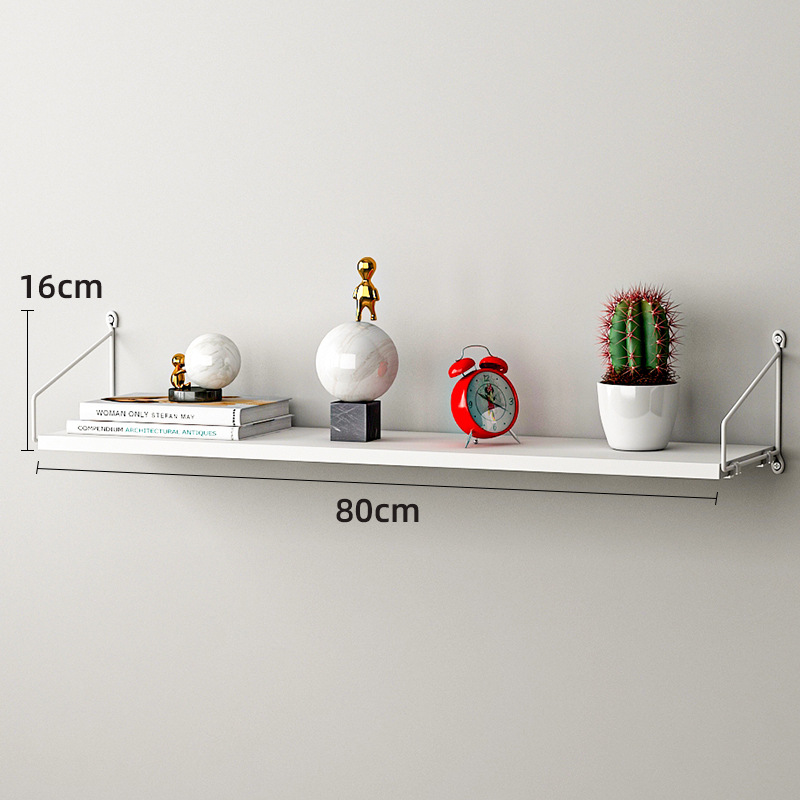 Picture of No-Drill Solid Wood Wall-Mounted Shelf, Straight Partition, Wall-Mounted Bookshelf, Bedroom Decorative Wall Storage