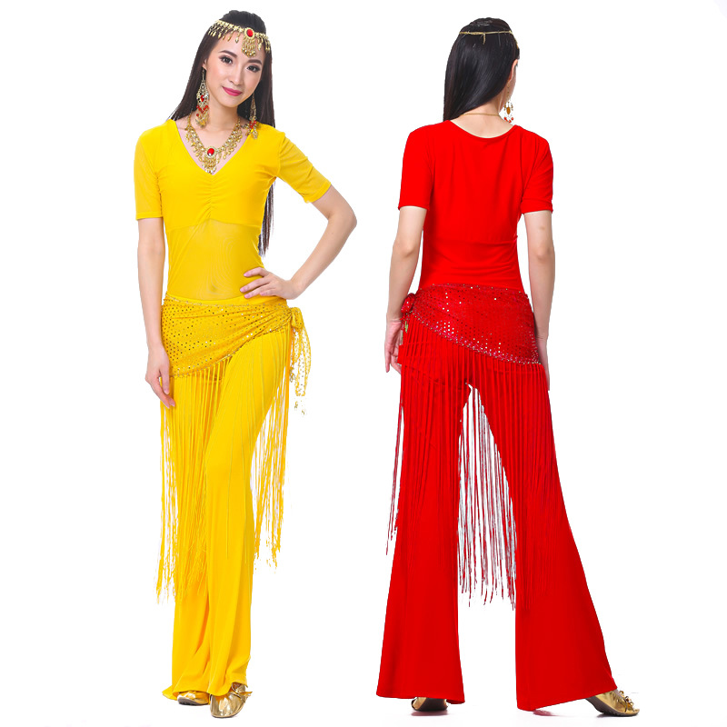 Dancer's Mid-crumpled Semi-transparent Yarn Short-sleeved Belly Dance Clothes Practice Clothes Clothing Practice Clothes suit New Summer