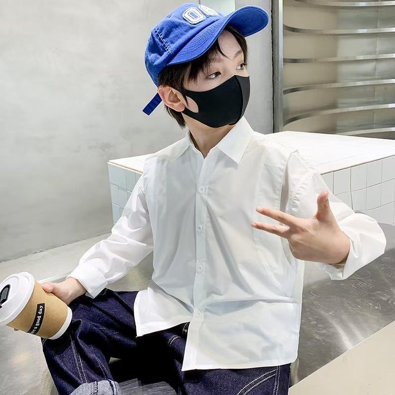 Picture of 2023 new medium and large children's long sleeve new fashion elegant shirt summer popular men's artistic solid color children's clothing