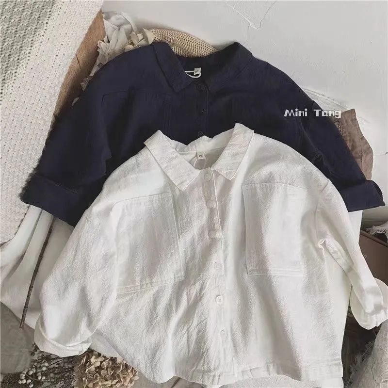 Children's Shirt Japanese Style Retro Bat Sleeve Lel Cotton Linen Spring and Autumn Boys' Baby Top Boys' Outer Wear Pullover