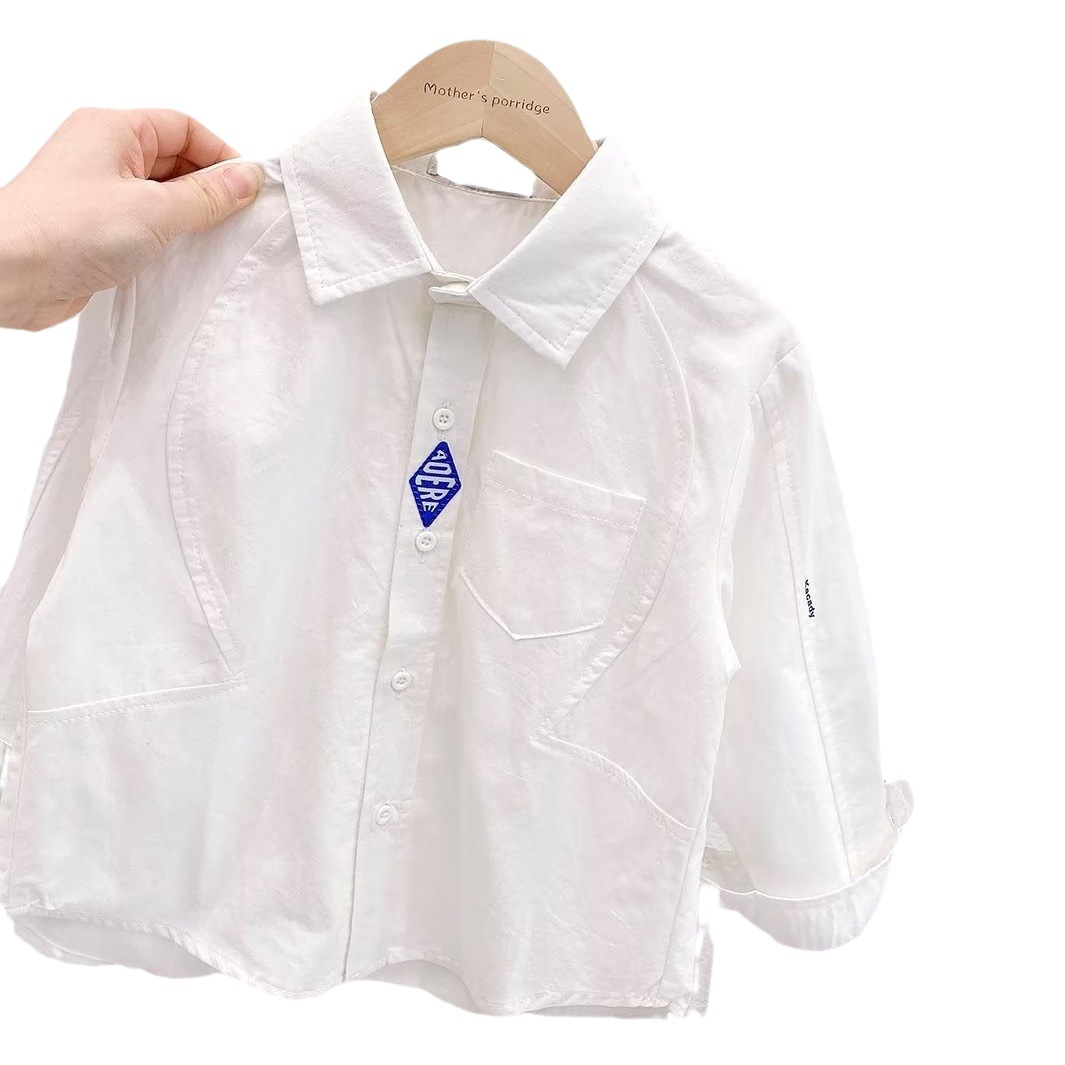 Boys' Shirt Spring and Autumn Handsome Children's Long-sleeved Shirt Baby's Spring 2023 New Style Fried Street Thin Children's Top