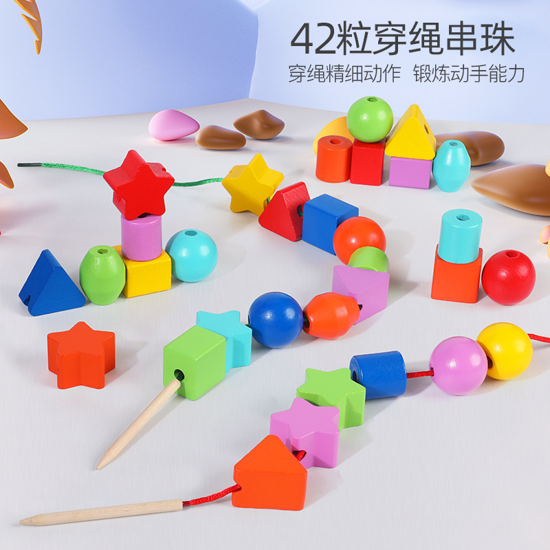 Picture of Wooden Balls Wooden 100 Pieces Number Letters City Transportation Fruit and Vegetable Farm Kidsren's Beaded Game Toys
