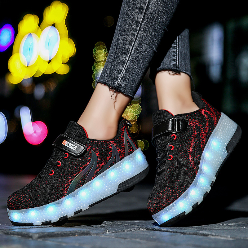 Children's double-wheel walking shoes skate shoes USB charging interface LED light boy wheel shoes girl luminous shoes light shoes