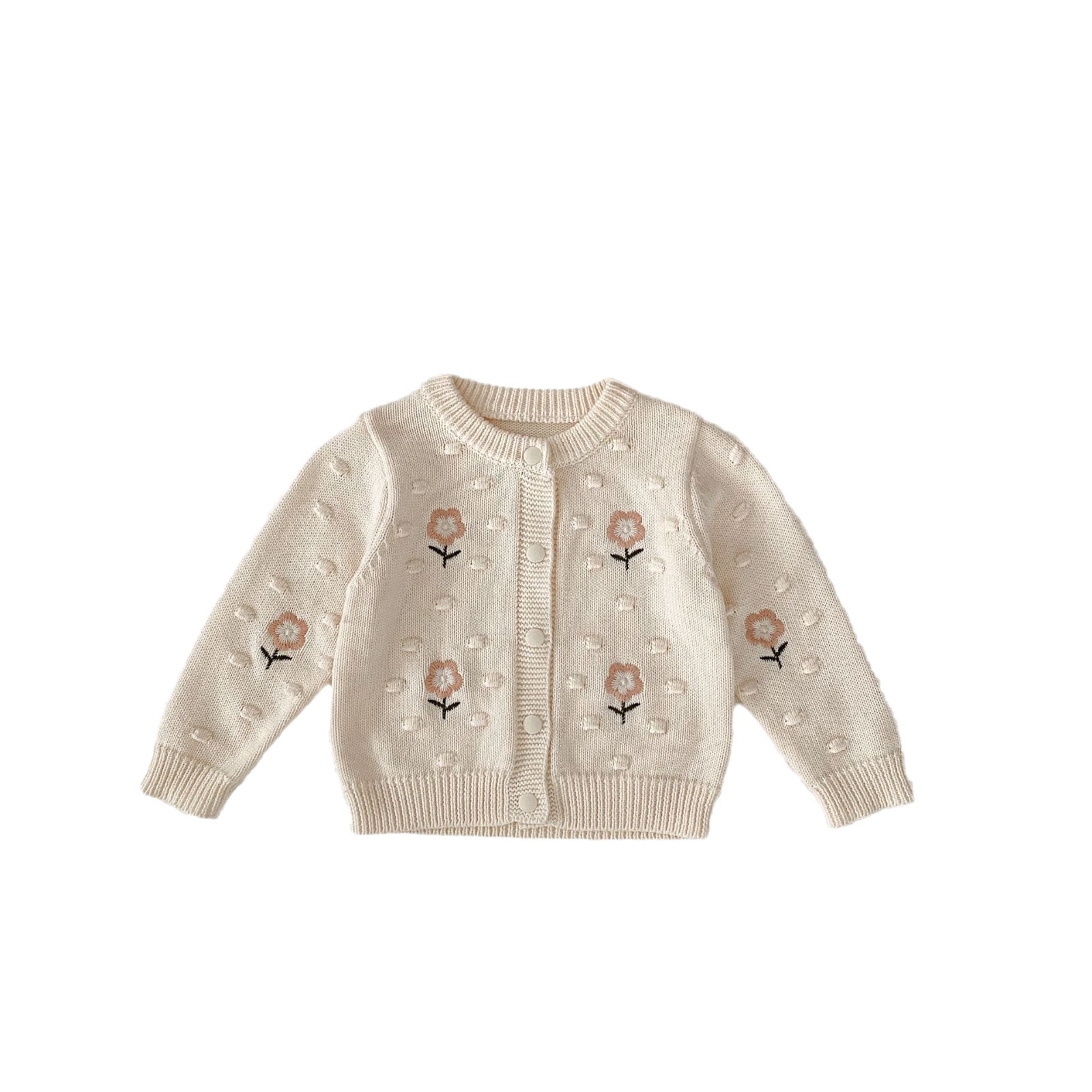 Picture of 2024 Autumn Girls Knitted Cardigan Cotton Flower Embroidered Crewneck Long Sleeve Top Sweet Baby Girl Coat