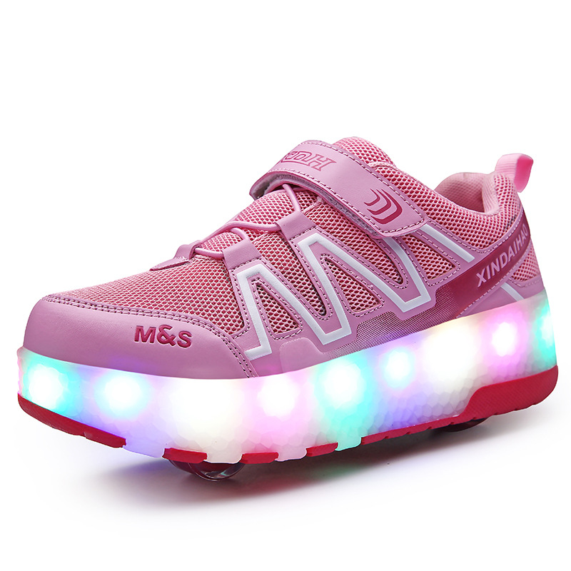 Picture of Winter children's heloo shoes double wheel student switch LED light children's roller skates USB charging button control mode