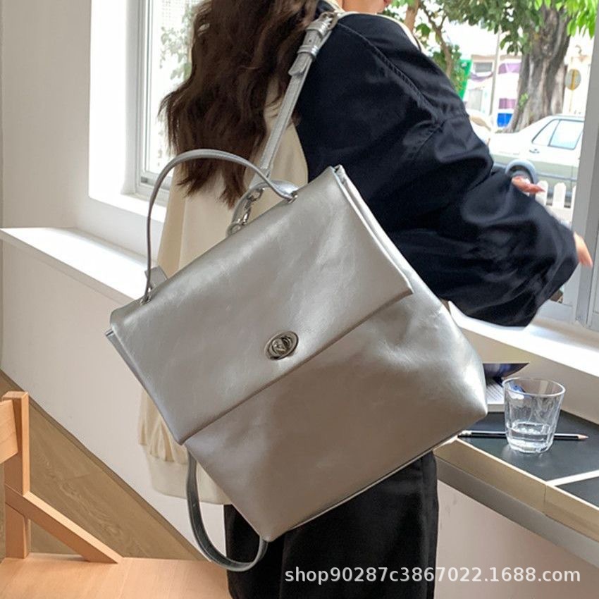 Picture of This Year's Popular Korean Silver Backpack for Women 2025 Summer Sends New Large-Capacity Casual Work Clothing Versatile Backpack