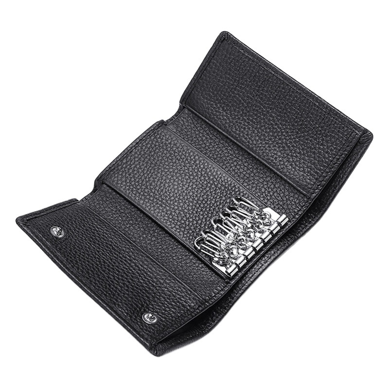Top Layer Cowhide Key Bag Household Women's Multifunctional Card Snaps Door Key Bag Genuine Leather Banknote Wallet Wholesale