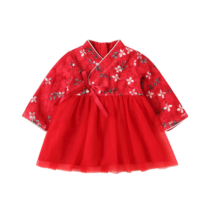 Picture of 2025 autumn new baby girl cheongsam ancient costume Chinese style little girl dress puffy yarn princess dress 9252