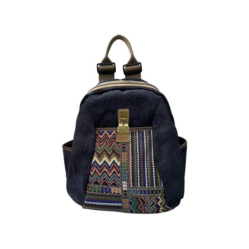 Picture of Large Capacity Canvas Bag 2025 Vintage Embroidered Ethnic Denim Large Backpack Women's Travel Backpack