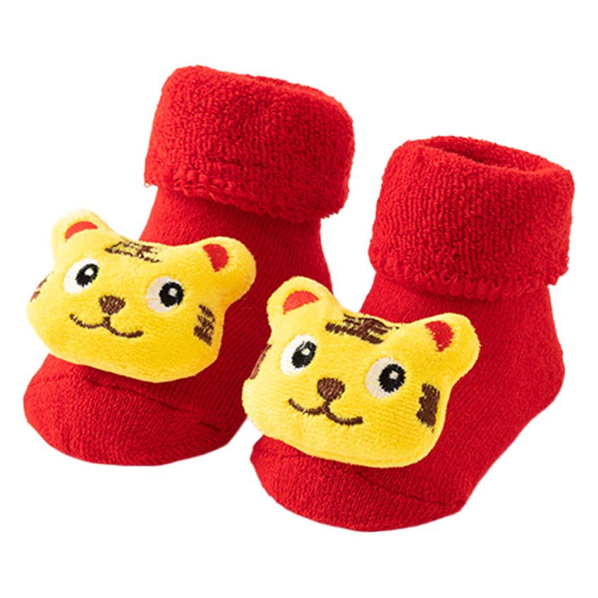 Newborn baby socks autumn and winter baby warm fleece-lined red terry non-slip Christmas floor socks toddler socks wholesale