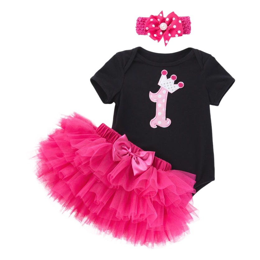 Cross-border Children's Wear Baby Birthday Dress Black and White Short-sleeved Climbing Dress Princess Dress suit Summer Baby One-year-old Party Dress