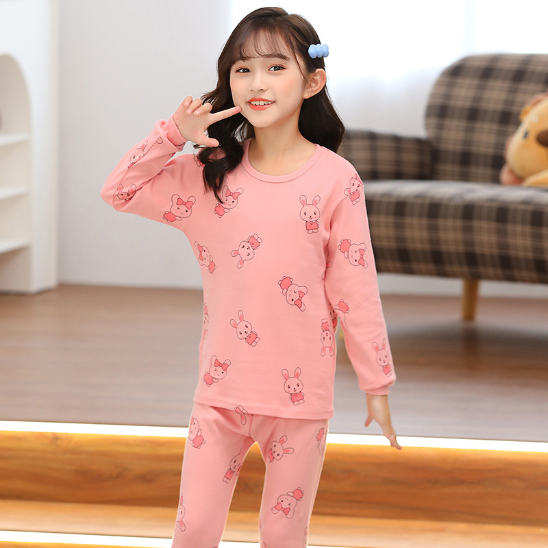 Picture of Children's Autumn Clothes and Long Trousers Set Round Neck Baby Bottoming Sweater Boys and Girls Pajamas Autumn Baby Intimates Pure Cotton