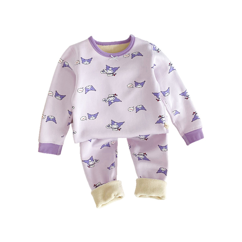 Picture of ZhongDa Children's Cherry Blossom Velvet Home Clothes Children's Warm Lined Velvet Thickened Pajamas Set Boys and Girls Corset Underwear Set