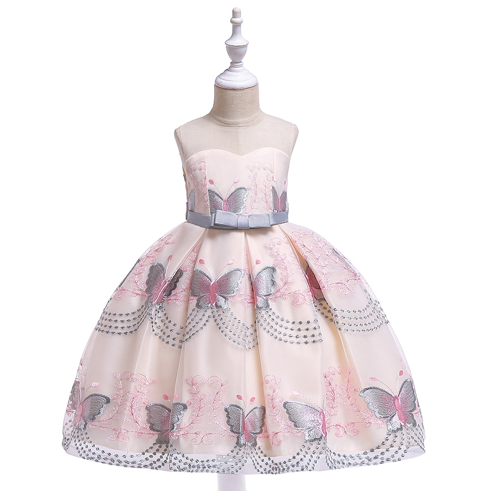 2025 New European and American Style Butterfly Embroidery Girls Dress Princess Dress Dress Wedding Dress One Piece Dress
