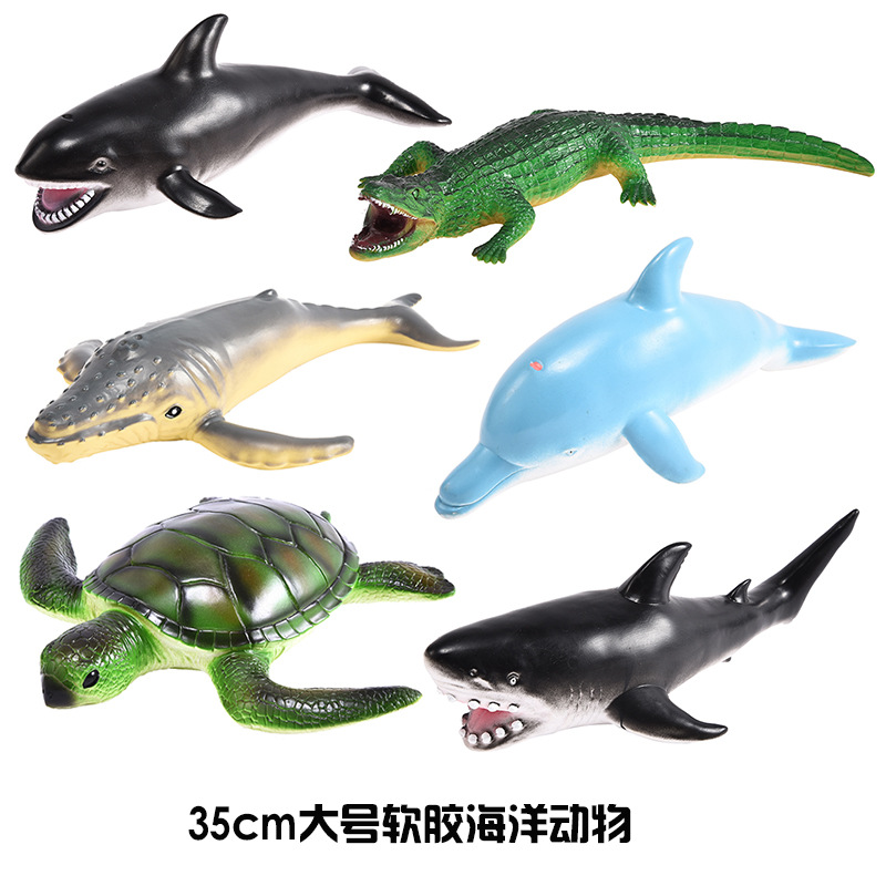 Strict selection of cross-border large marine animal model toys soft rubber turtle shark dolphin crocodile model Educational Toys
