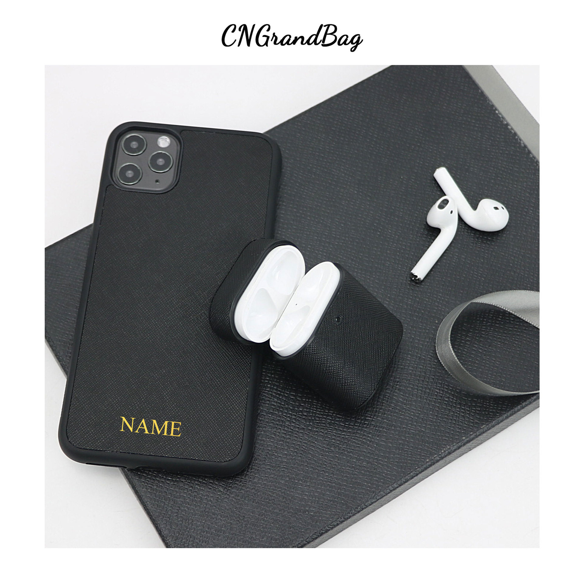Picture of Genuine Leather drop-resistant Airpods Bluetooth headset protective cover + phone case for Iphone11-15Samsung