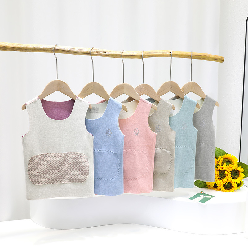 Children's thermal patch vest boys and girls belly protection double-sided velvet waistcoat baby autumn and winter seamless inner wear sleeveless base