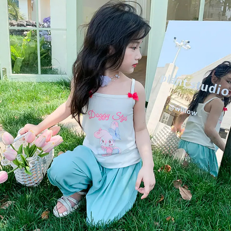 Printed Vest Bow Girl Children's Clothing Summer New Korean Style Baby Candy Color Cartoon Cute Skin-Friendly Sling