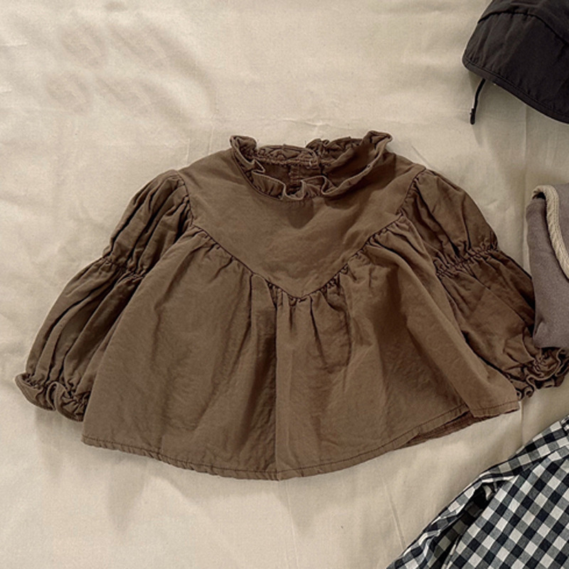 Picture of Korean style ins autumn new children's shirt girls' baby Western style cute Fei edge lantern sleeve loose doll shirt