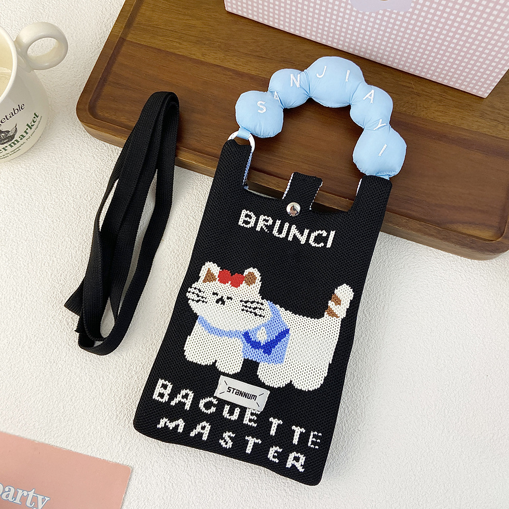Picture of Cartoon Knitted Mobile Phone Bag Korean Style All-match Crossbody Bag Small Portable Student Coin Purse Single Shoulder Hand Bag