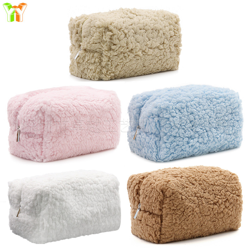 Picture of New Teddy Fleece Cosmetic Bag Lamb Fleece Skin Care Storage Bag Hand Square Zipper Cosmetic Bag