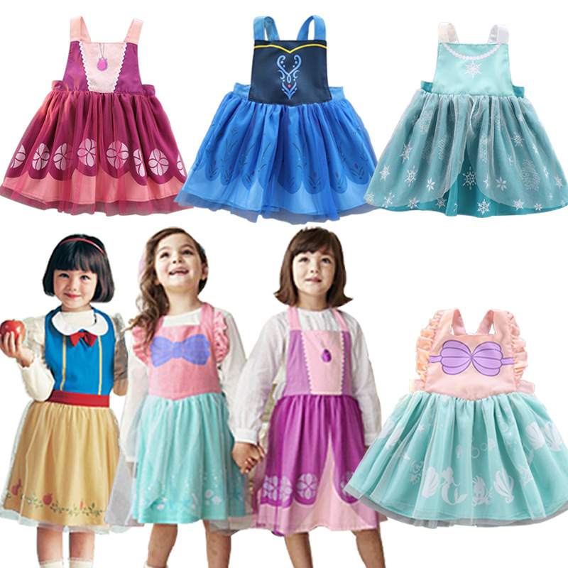 2022 new bib apron newborn snow white ice and snow painting dining waterproof princess dress one-piece delivery