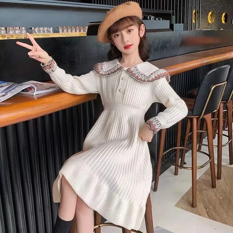 Girl's Sweater Dress Long Sleeve Autumn New Children's Western Style Princess Dress Little Girl's College Style Knitted Skirt