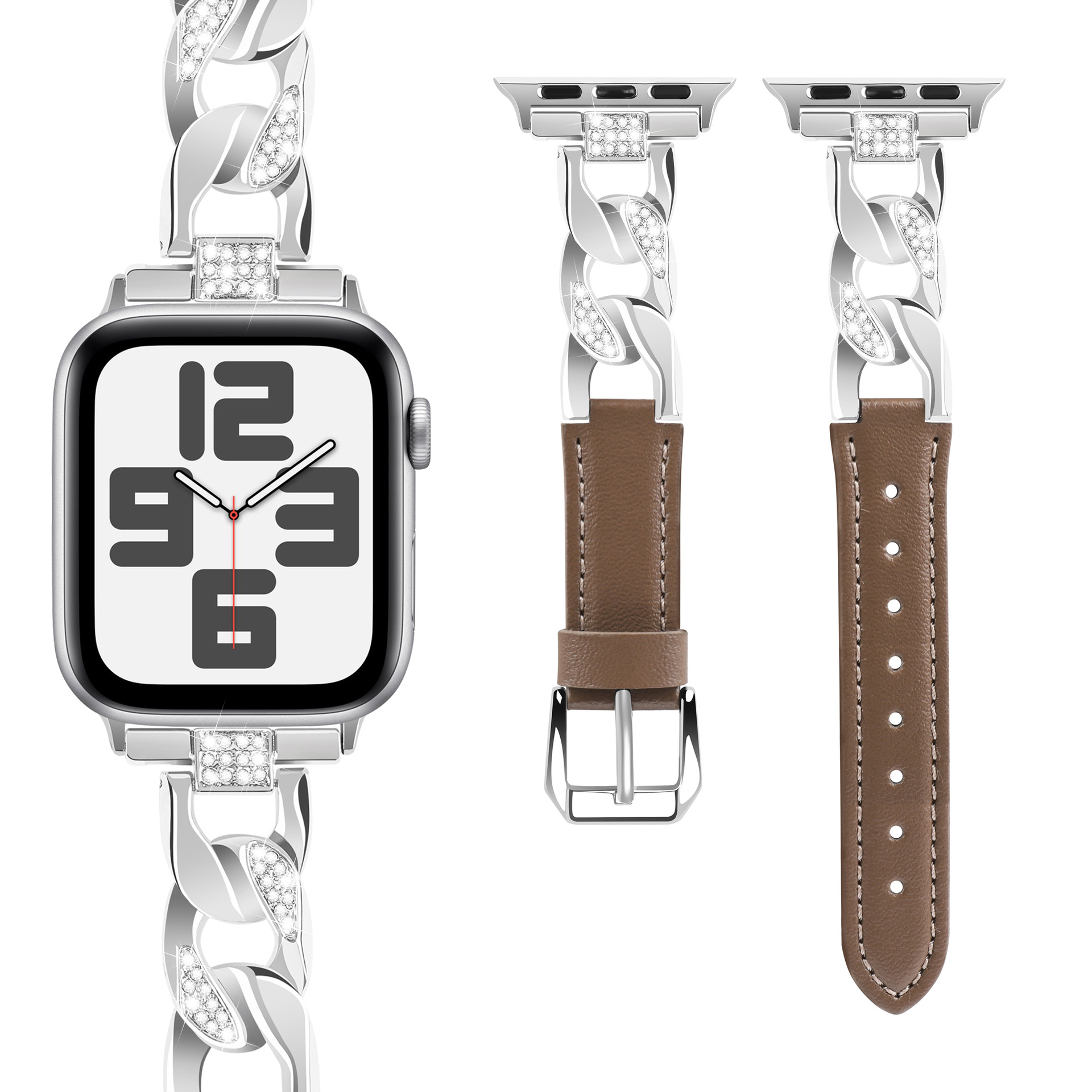 Picture of Suitable for Apple Watch strap Diamond denim chain belt iwatch98ultra2 woven color leather strap