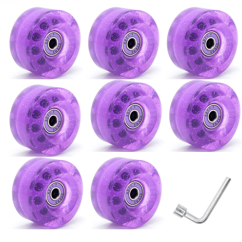 Picture of 5832 double-row skate shoes high elastic PU wheel four-wheel roller skates 82A non-luminous wheel colorful sequins transparent wheel