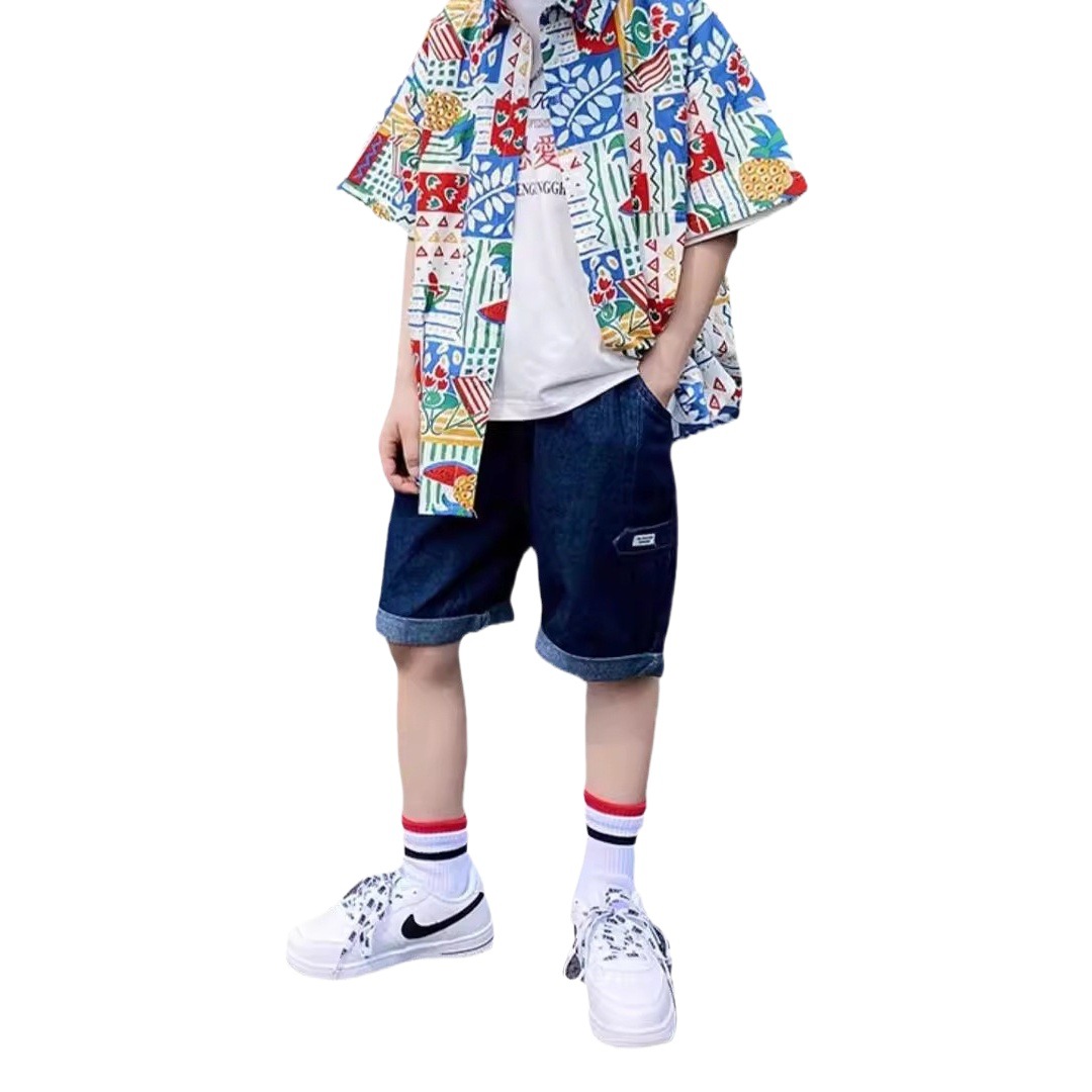 Children's Clothing Boy's Short-sleeved Floral Shirt Children's Spring and Summer Wear Thin Shirt 2024 New Style Baby's Summer Wear Western Style Top