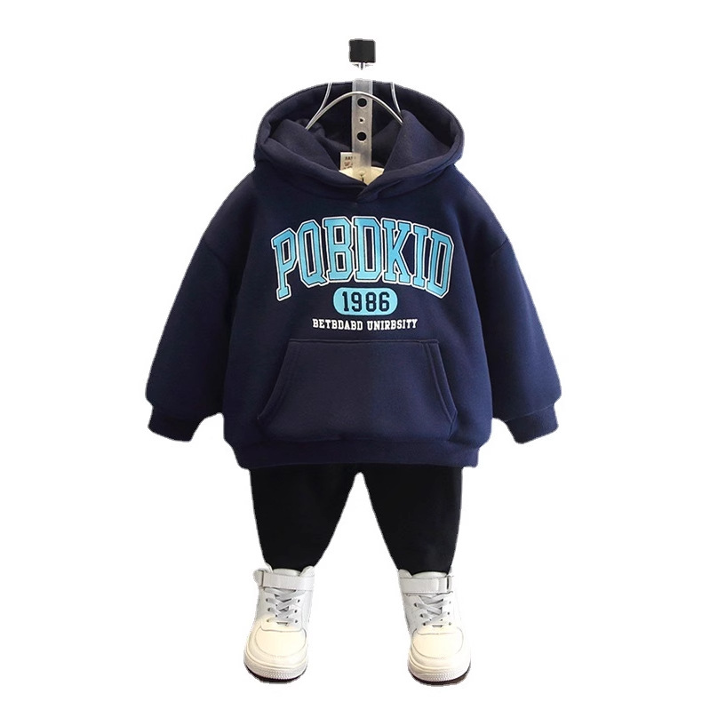 Picture of Children's Winter Clothing for Boys, Hooded Sweatshirt with Fleece, Thickened Winter Outfit for Toddlers and Young Children, Integrated Fleece Top, Children's Warm Jacket