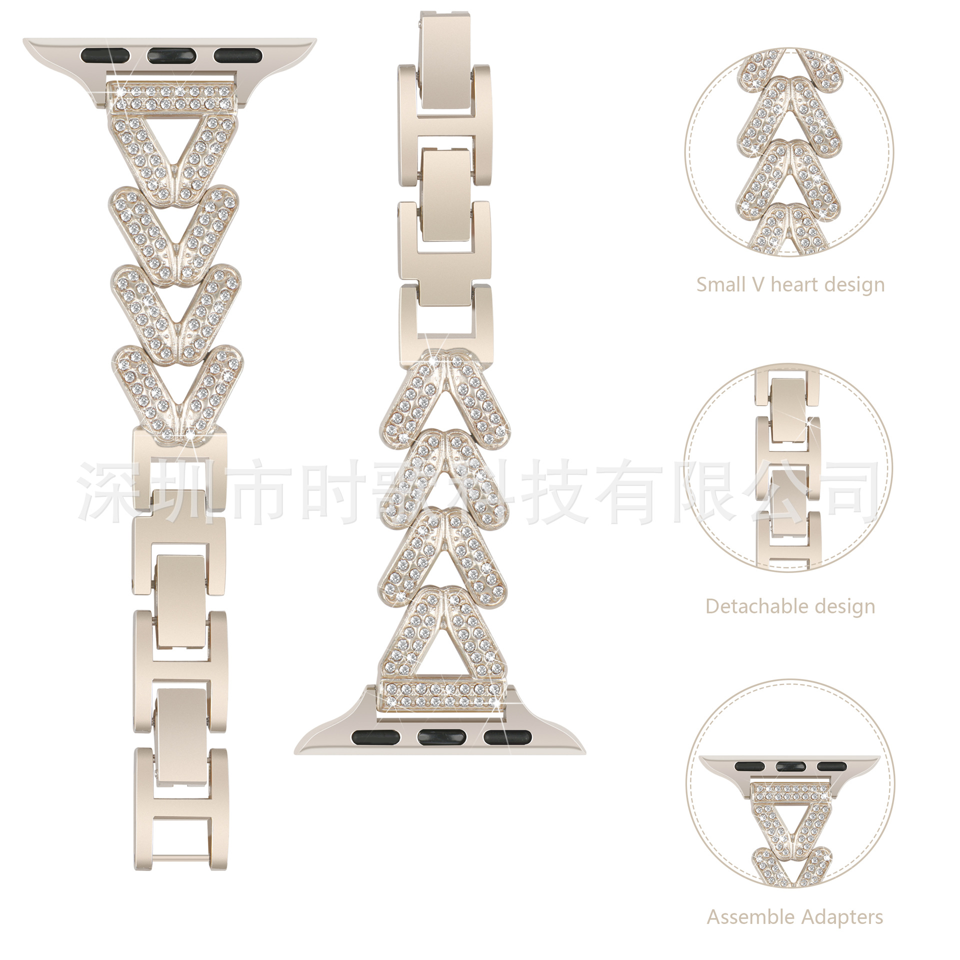 Picture of For Apple Watch Strap applewatch98Ultra2 Heart Chain Luxury Diamond Metal Strap Wholesale