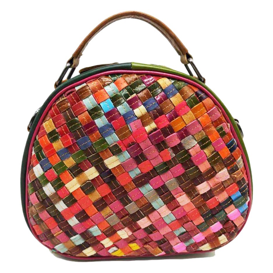 European and American style all-match colorful leather handbag messenger bag hand-woven vintage bag