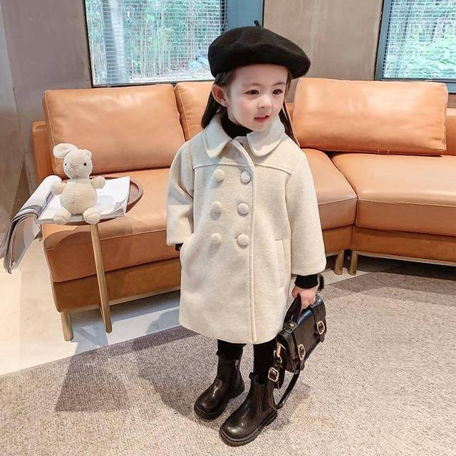 Picture of Foreign Trade Girls' Outwear 2025 Winter New Product Kidsren's Quilted Thickeneded Double-Breasted Elegant Spring Woolen Outwear Kidsren's Clothing